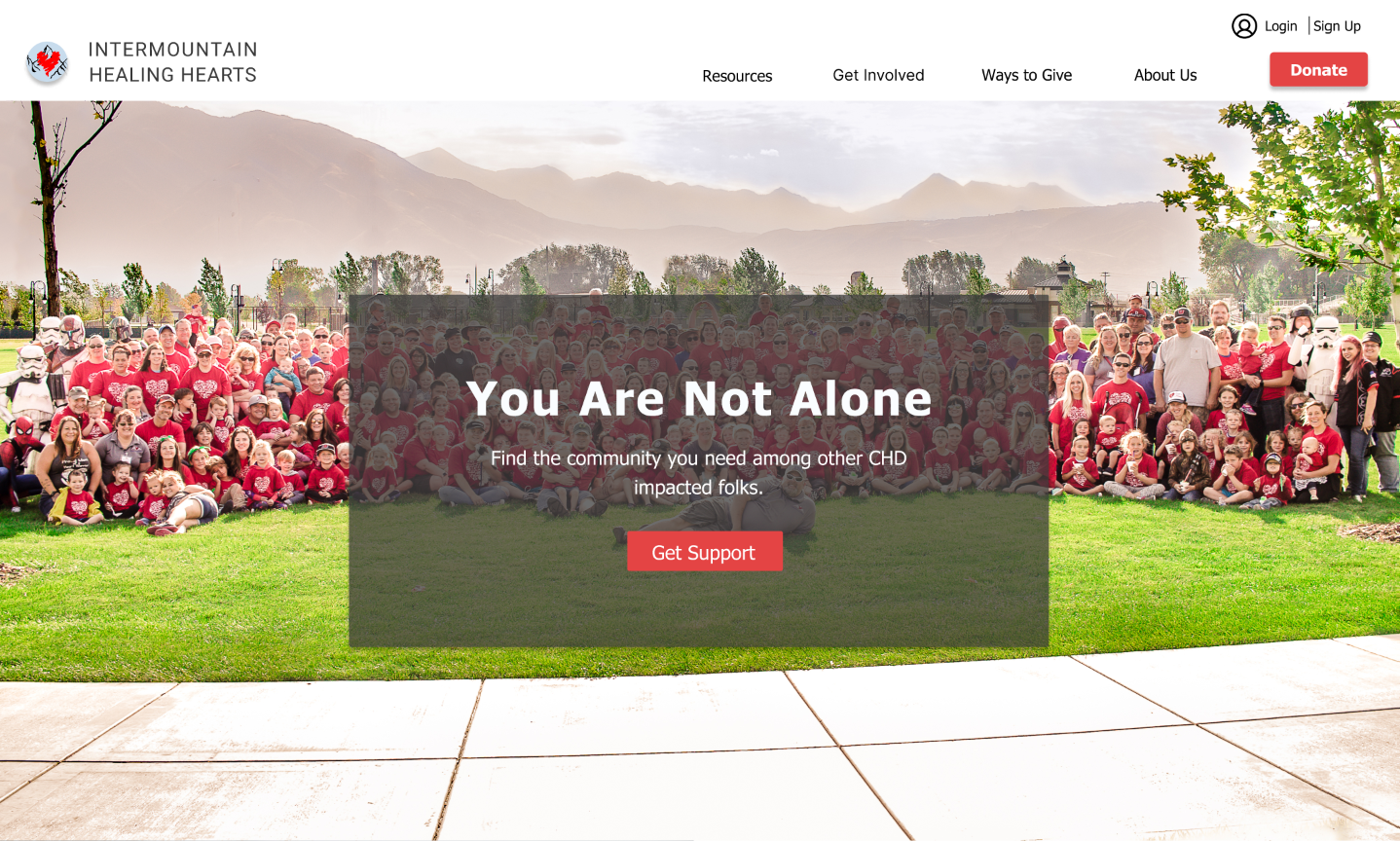 Final Intermountain Healing Hearts desktop homepage design