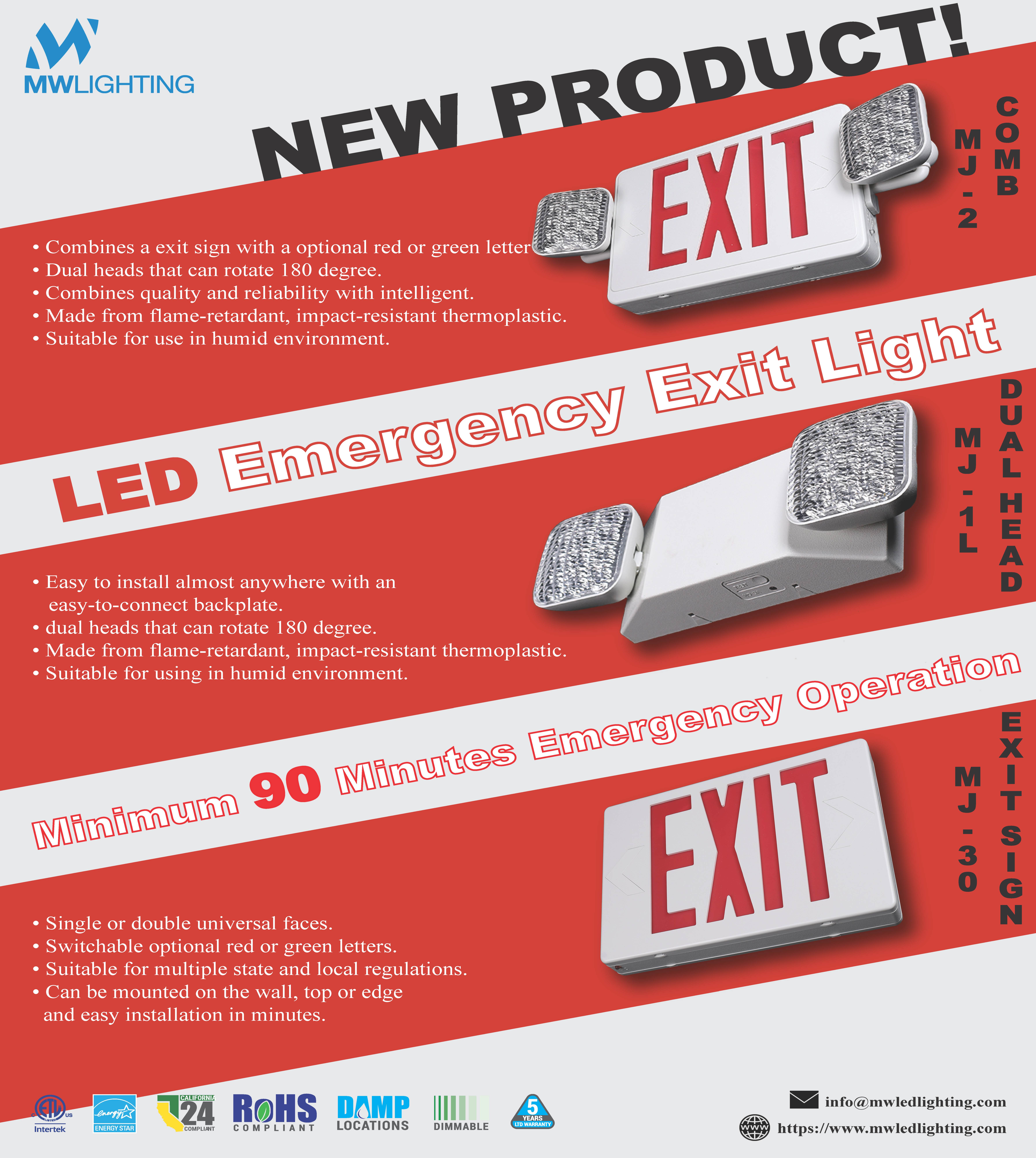 MW Lighting emergency exit light product flyer