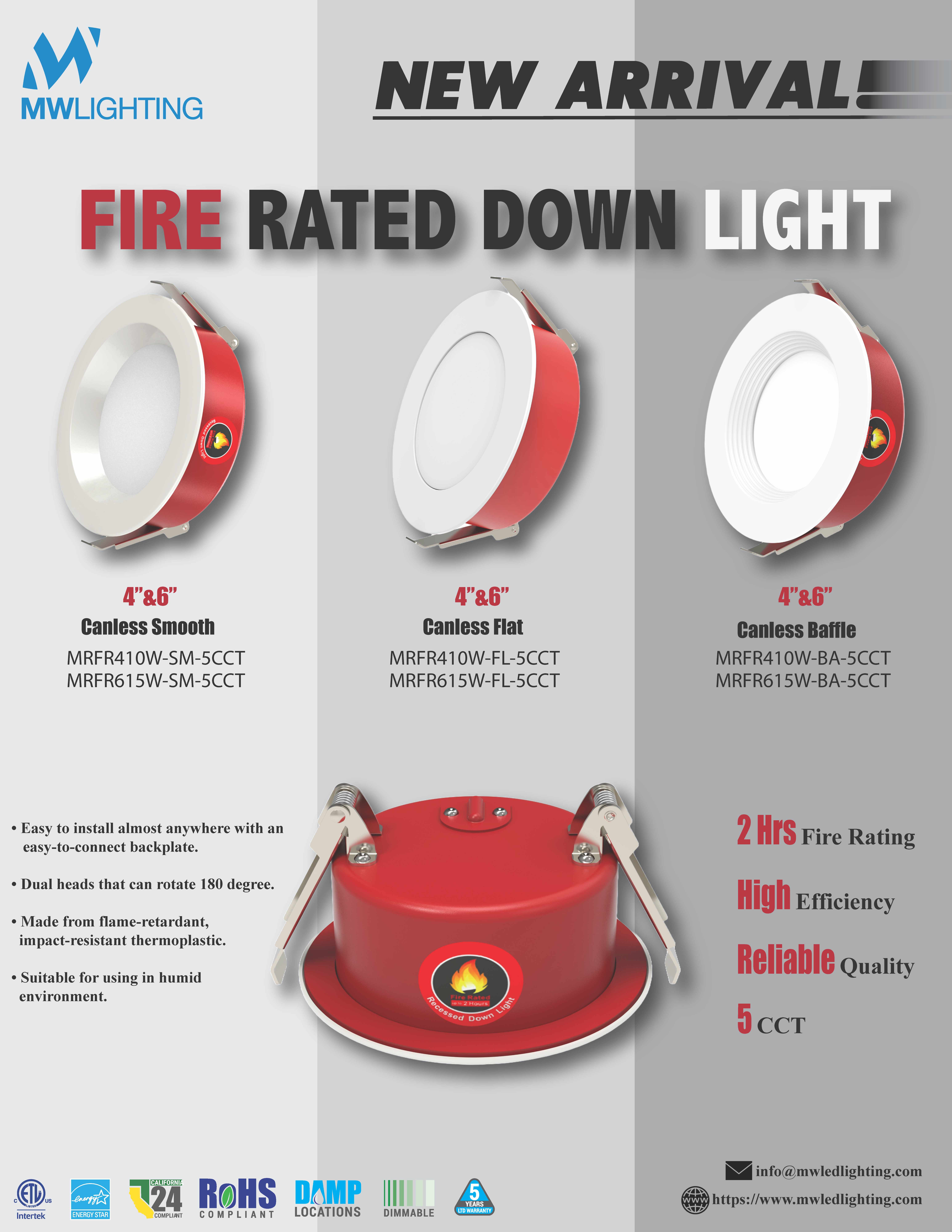 MW Lighting fire rated down light product flyer