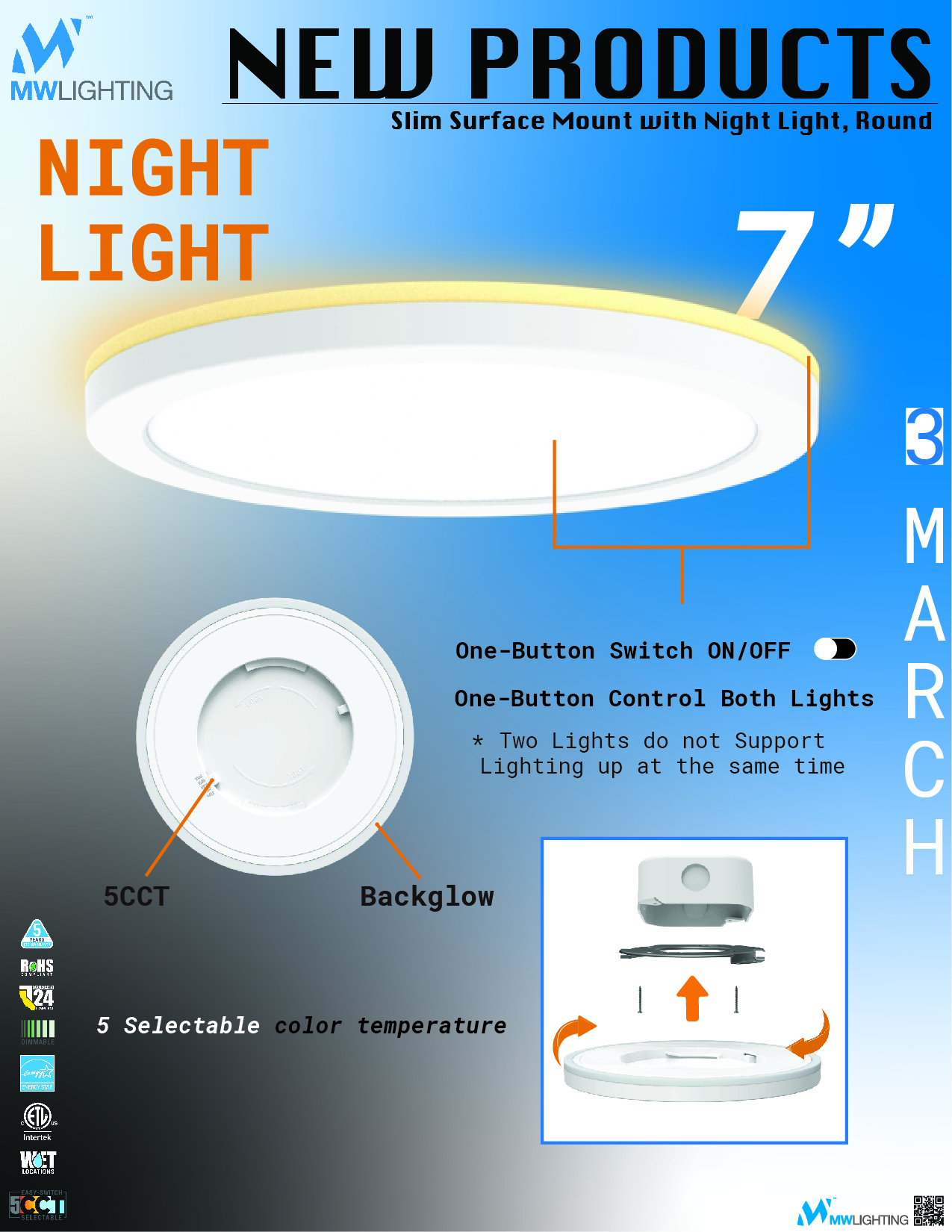 MW Lighting round slim surface mount night light flyer