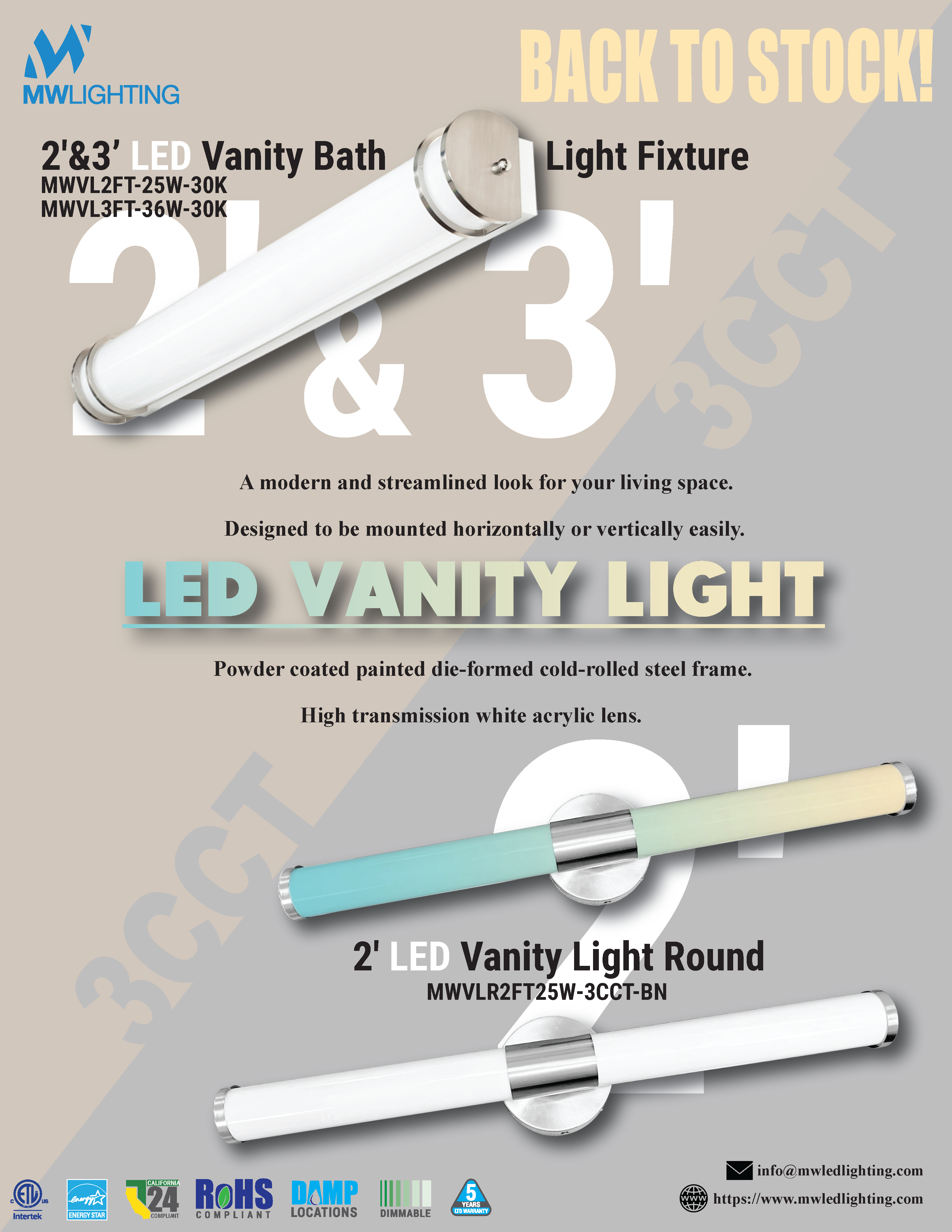 MW Lighting vanity light product flyer