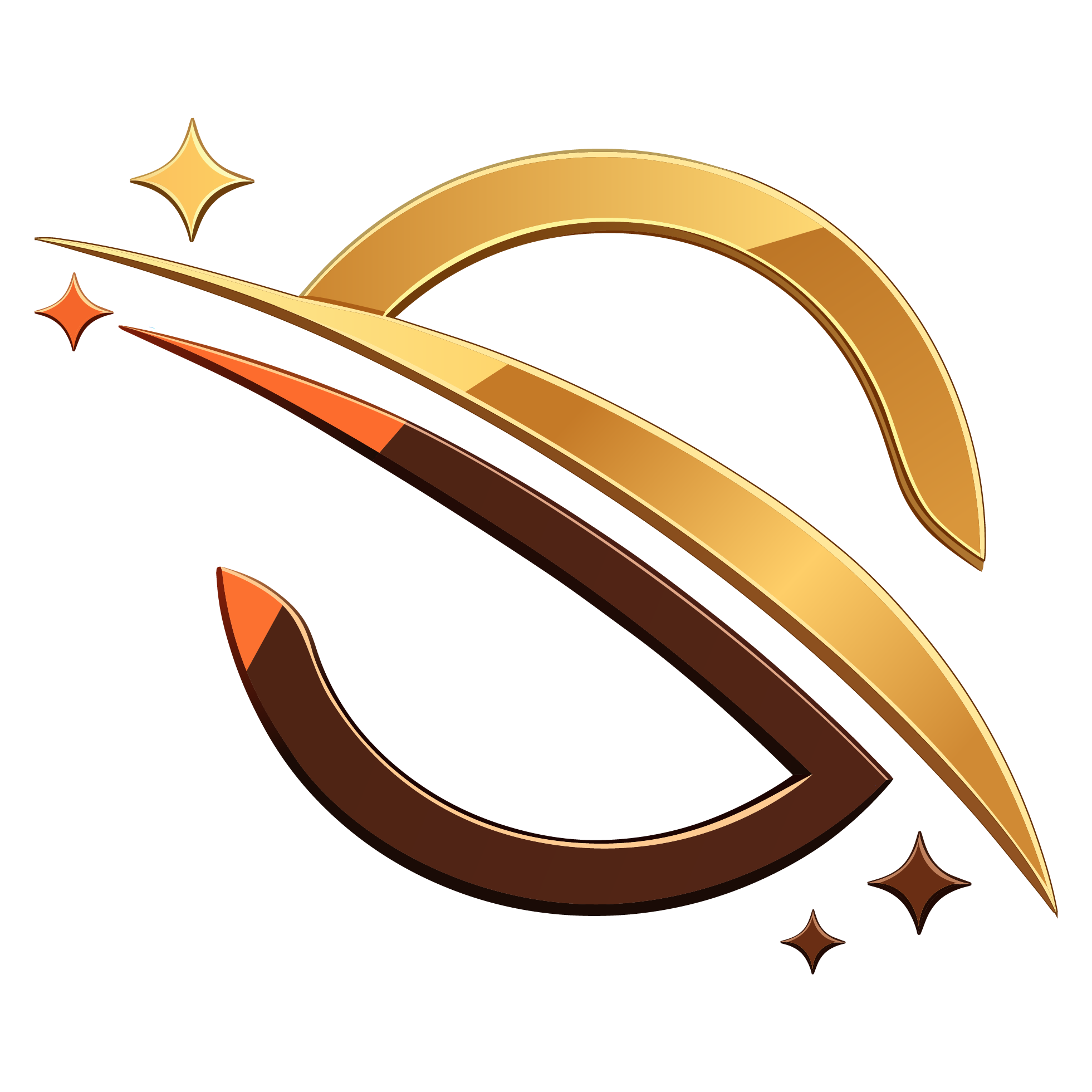 StarClub logo: a gold planetary ring and brown crescent with four sparkle stars